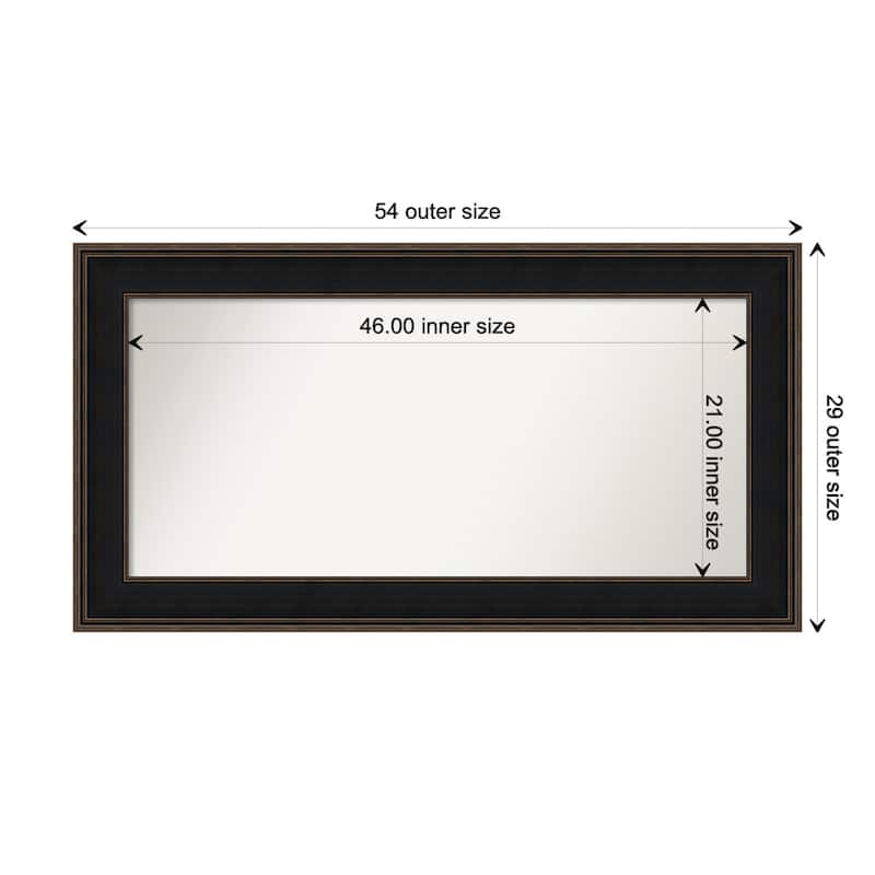 Mezzanine Espresso Framed Non-Beveled Custom Wall Mirror, Bathroom Vanity Mirror - Outer Size: 53.75 x 28.75