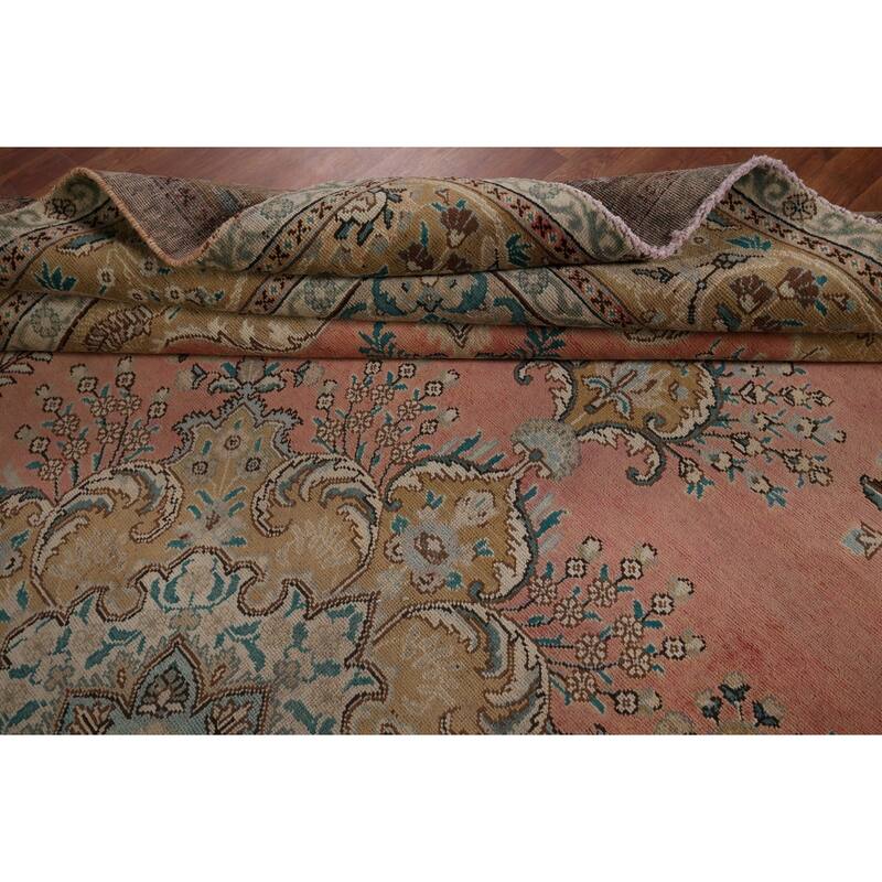Pink Tabriz Vintage Persian Area Rug Handmade Wool Carpet - 9'9" x 13'0"