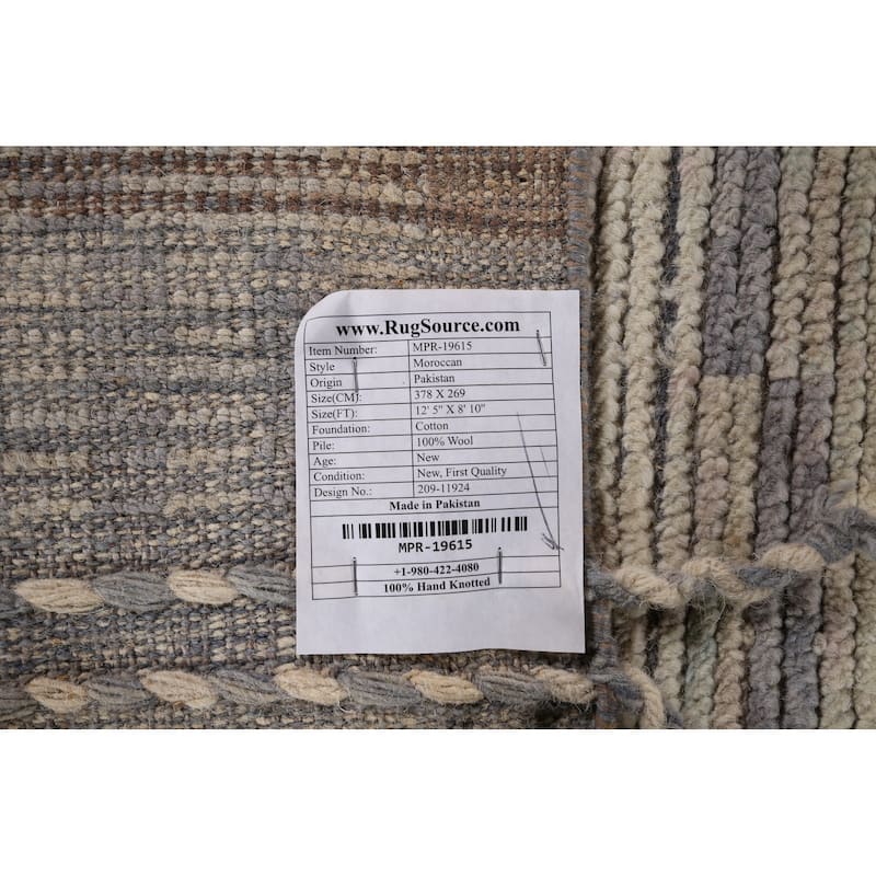 Modern Moroccan Abstract Area Rug Handmade Stripe Wool Carpet - 8'10"x 12'5"