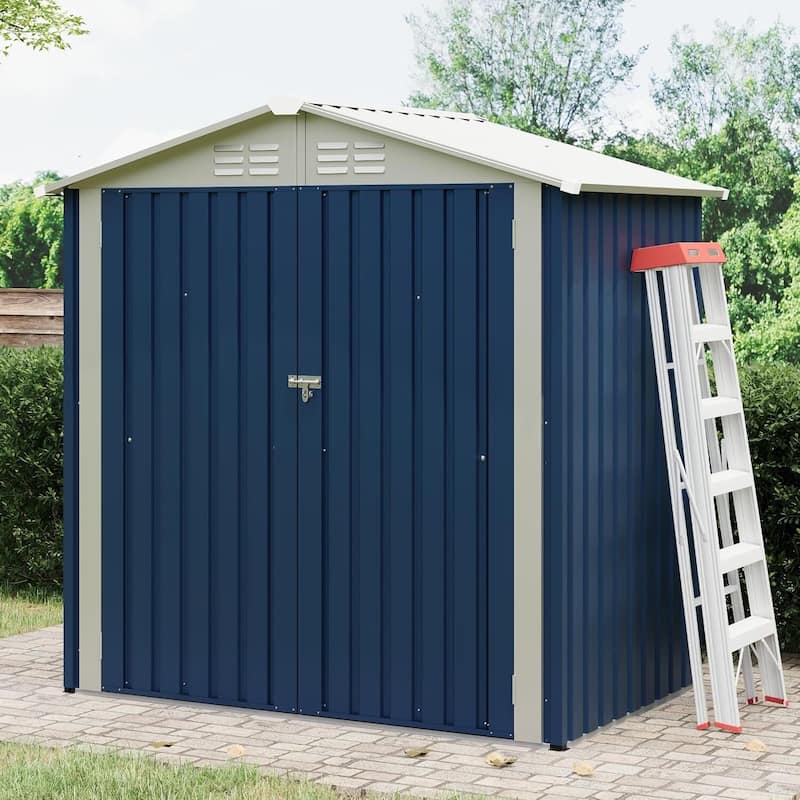 6×4FT Storage Shed Metal Tool Garden Shed for Garden, Backyard, Patio - Blue