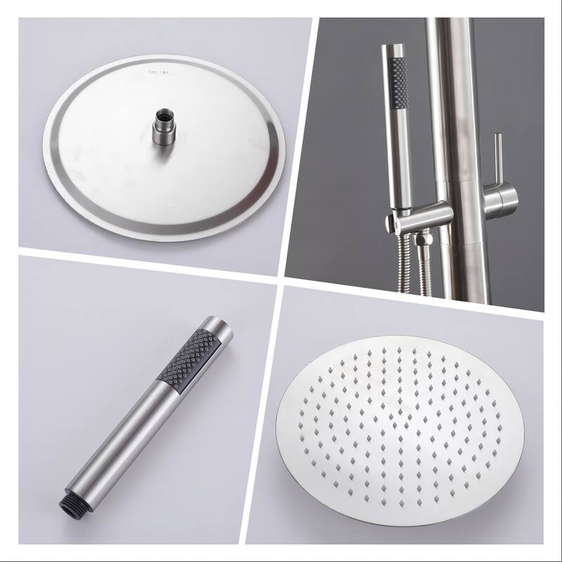 84''H Freestanding Outdoor Shower Rainfall with Handheld Shower in Stainless Steel