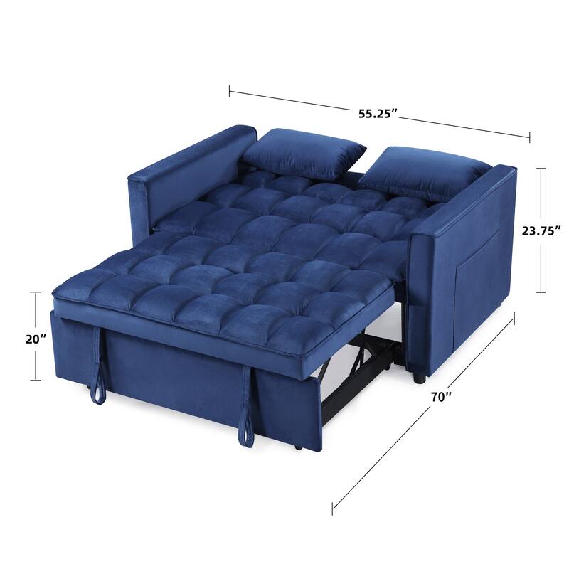 Modern 70" L 3-in-1 Multi-Functional Blue Sleeper Sofa with Iron Frame Pull-Out Loveseat