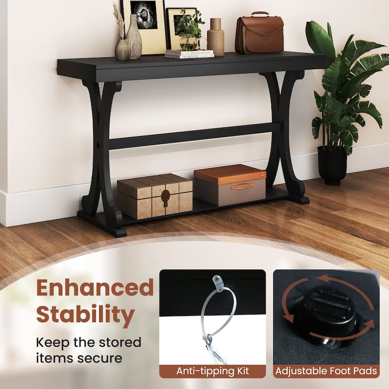 Gymax Narrow Console Table Vintage Accent Sofa Table w/ Open Storage