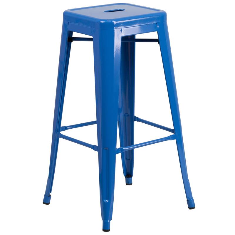 24'' Round Metal Indoor-Outdoor Bar Table Set with 2 Square Seat Backless Stools