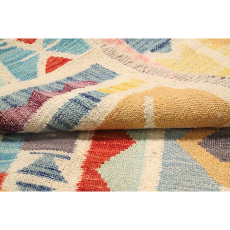 Hand Woven Oriental 100% Wool Carpet Southwestern Modern Multi-Colored Kilim Area Rug - 4' 11'' X 3' 0''