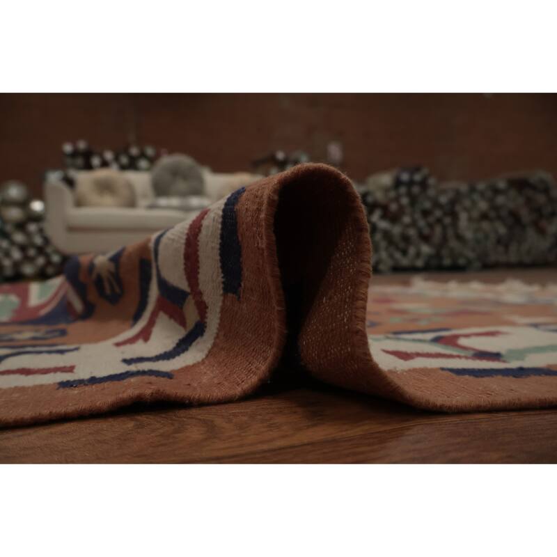 Hand Woven Oriental 100% Wool Carpet Southwestern Geometric Oranges & Rust Kilim Area Rug - 5' 8'' X 3' 9''