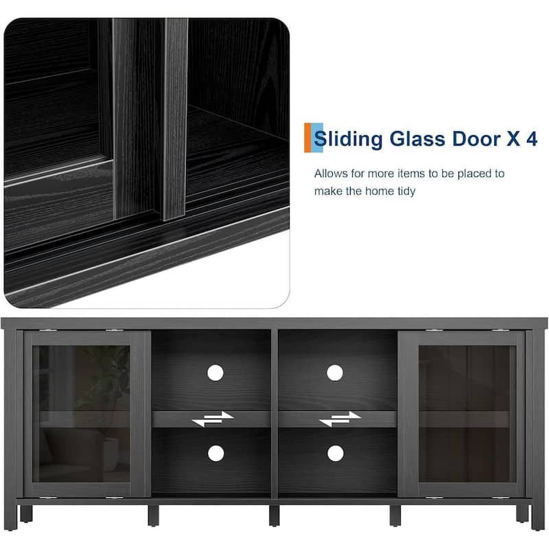 TV Stand, with 4 Sliding Glass Doors & Storage Cabinet