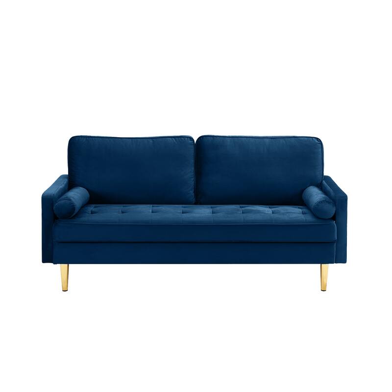Navy 2-Seater Velvet Sofa Loveseat with Wood Frame, Sleeper Sofa Couch Convertible Couch for Living Room