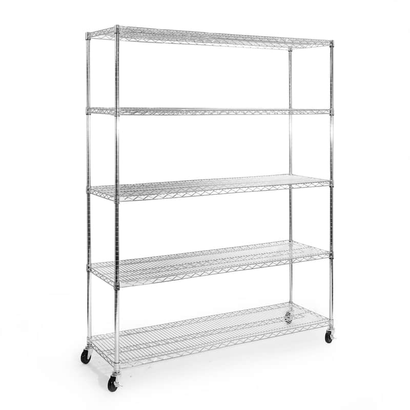 Seville Classics 60 in W x 18 in D x 75 in H UltraDurable Commercial-Grade 5-Tier Steel Wire Shelving with Wheels
