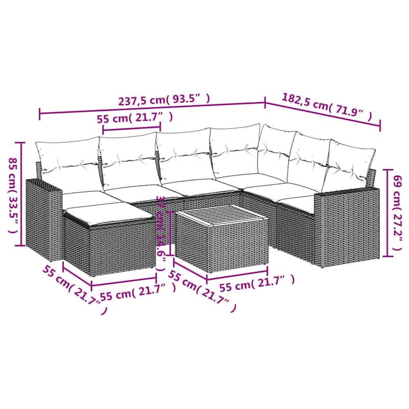 vidaXL Patio Sofa Set with Cushions Outdoor Furniture 8 Piece Poly Rattan