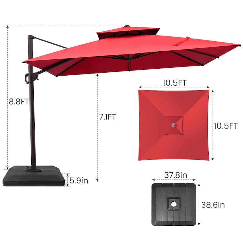 10.5ft Patio Double Top Cantilever Offset Umbrella with 4-Piece Fillable Weighted Base