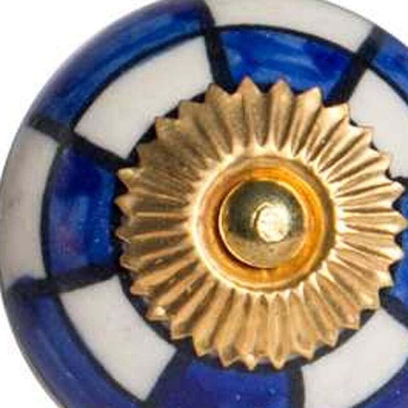 12-Pack Ceramic Drawer Pull Knobs Round Blue White Gold Geometric Cabinet Handles for Decor - 1.5” x 1.5” x 1.5”