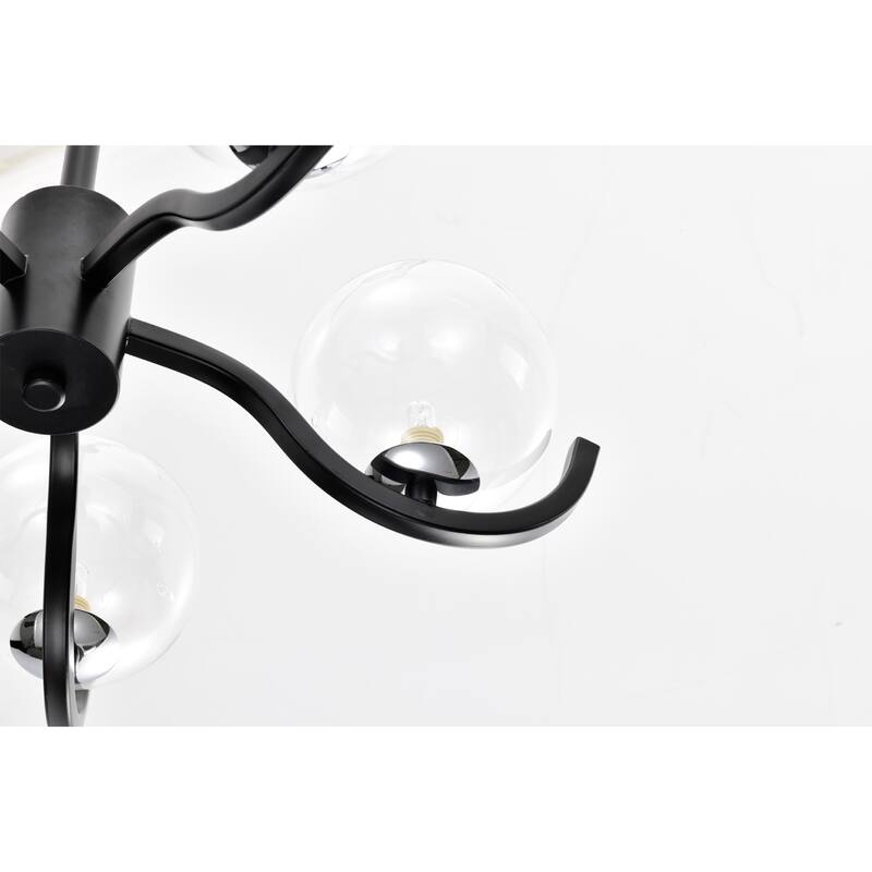 19" Thomes Matte Black 5-Light Chandelier with Glass Globe Shade