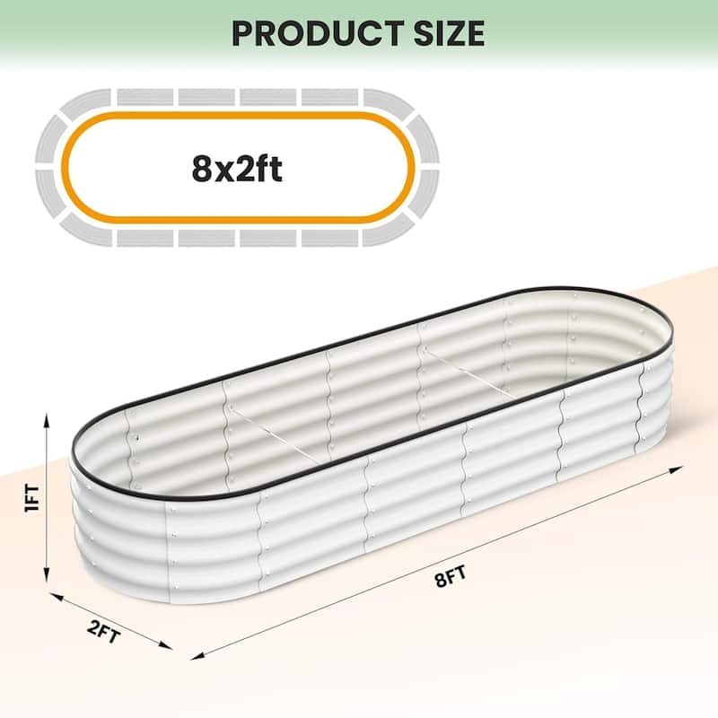 2-Pack 8x2x1FT Galvanized Steel Raised Garden Bed for Outdoors Open-Bottom Planter Box with Durable Metal Frame Off White
