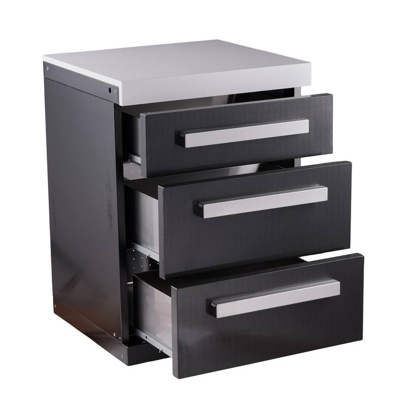 Mont Alpi 25"W Extra Storage 3-Drawer Black Stainless Steel Cabinet Module for MAi805-BSS & MAi400-BSS Outdoor Kitchen Islands