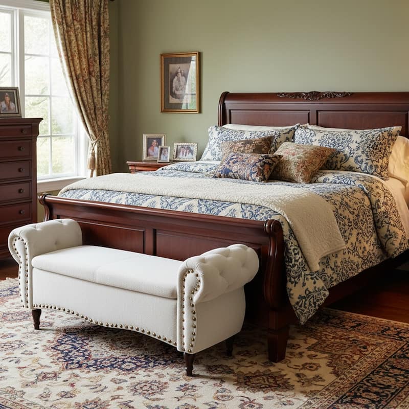 53 in Tufted Rolled Arm Storage Bench with Nailhead Trim