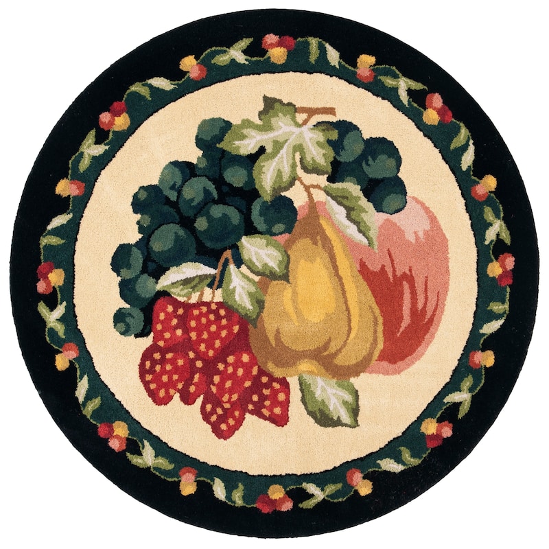 SAFAVIEH Handmade Novelty Ottolien Fruit Wool Rug - 3' Round - Ivory/Black