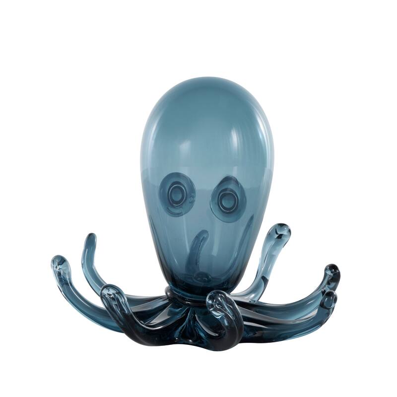 Dark Blue Glass Cute Ombre Octopus Decorative Sculpture with Curved Tentacles