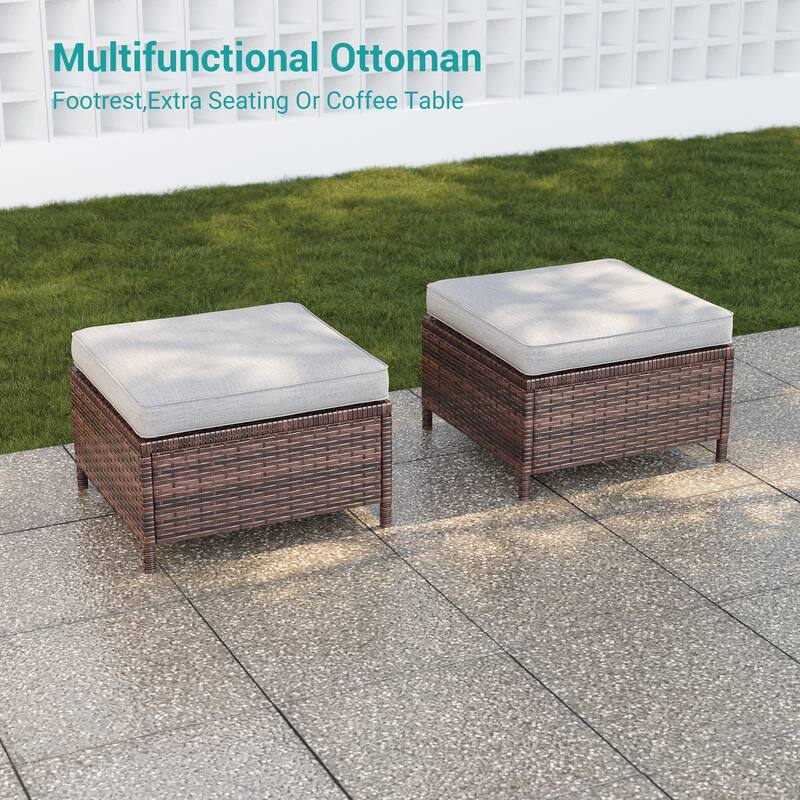 BONOSUKI 3-Piece Patio Sofa Set Brown Rattan Furniture with Ottomans