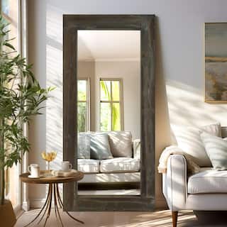 Retro Distressed Hollow Wood Full-length Floor Mirror