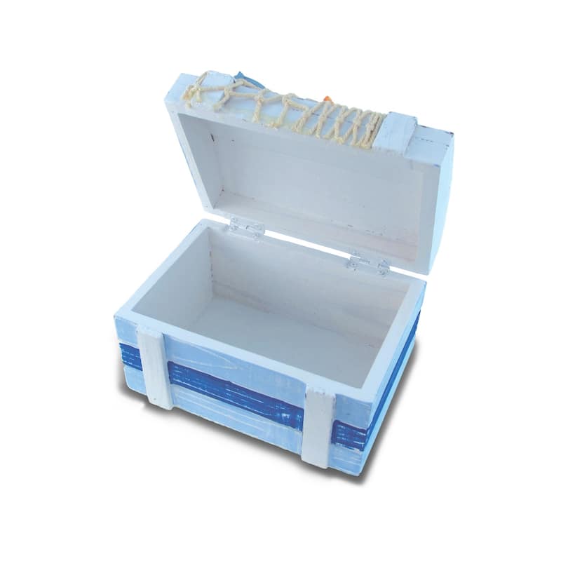 CoTa Global Light Blue Stripes Wooden Jewelry Box - 6 inches