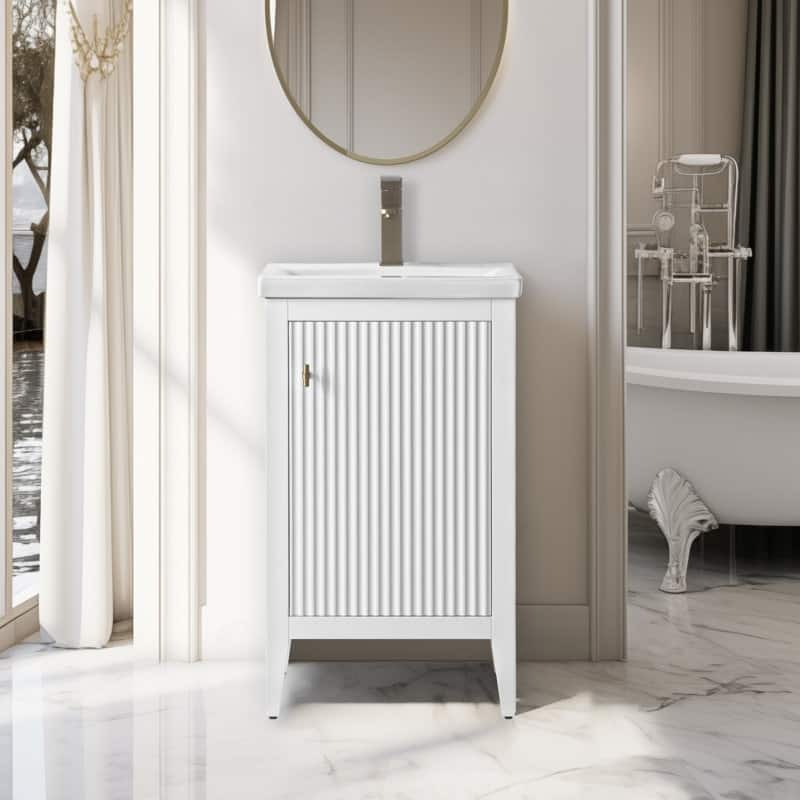 Vanity Art 20" Single Sink Bathroom Vanity Cabinet with Ceramic Top