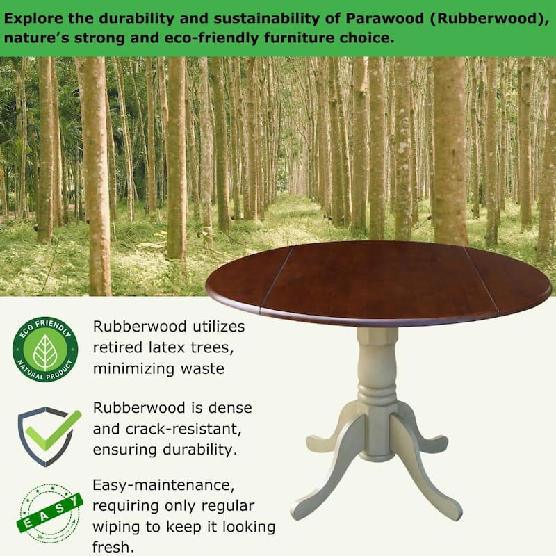 Round Pedestal Base Solid Wood 42-inch Drop-leaf Dining Table