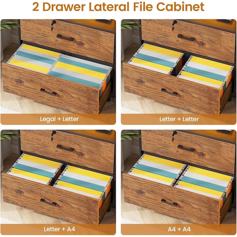 59" LED File Cabinet 2 Drawers Filing Cabinets Legal/Letter/A4 File