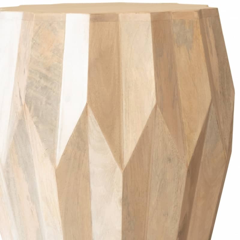 Natural Solid Wood Round End Table with White Drum Base and Distressed Finish - 16” x 16” x 22.5” (D x W x H)