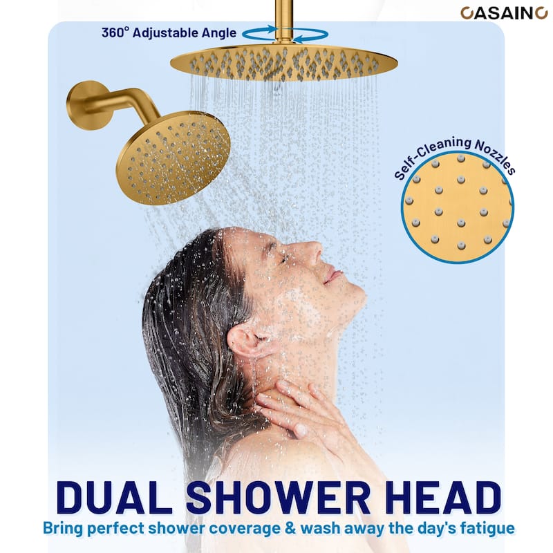 3-Spray Patterns 1.8 GPM 12 in. and 6 in. Dual Shower Head and Handheld Shower Head with Digital Display and Pressure-Balanced