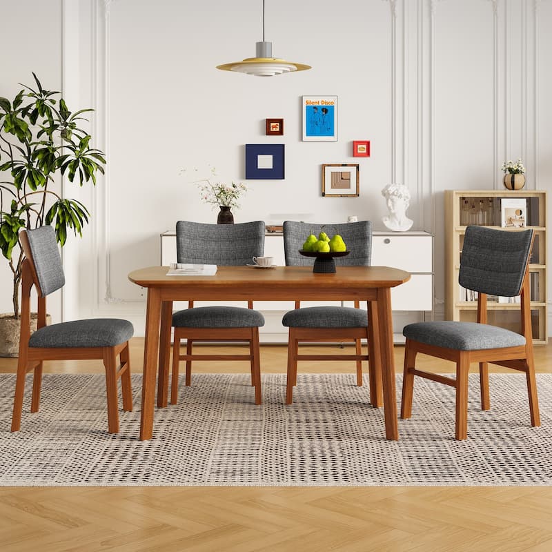 5-Piece Mid-century Modern Dining Table Set with Dining Table and 4 Upholstered Chairs