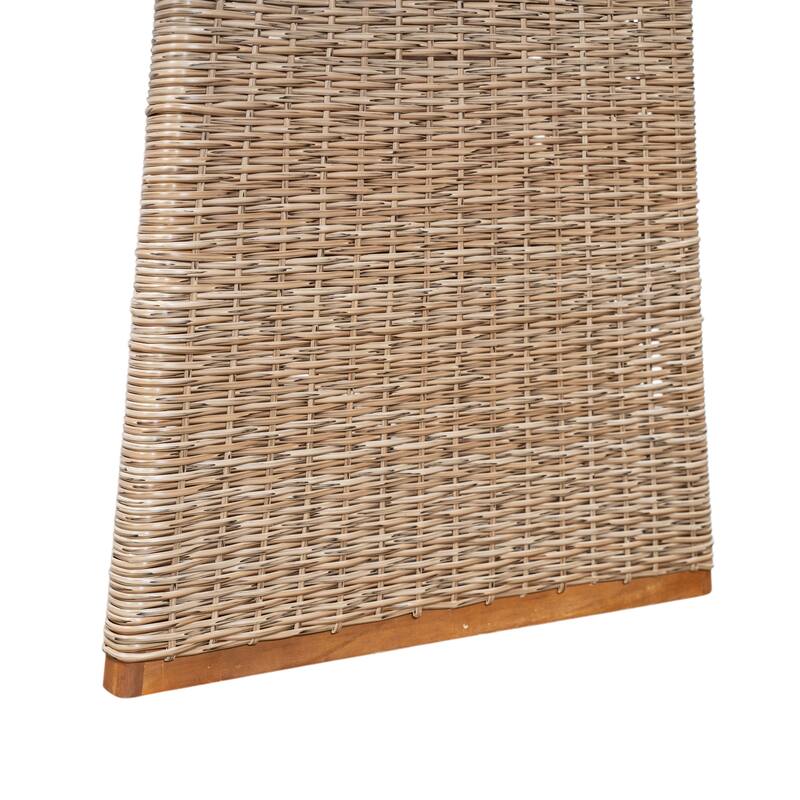 Outdoor Dining Table Acacia Wood Slatted Top with Woven Rattan Base