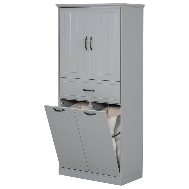 Bathroom Storage Cabinet with Two Laundry Baskets, Storage Cabinet with Doors and Drawer for Home