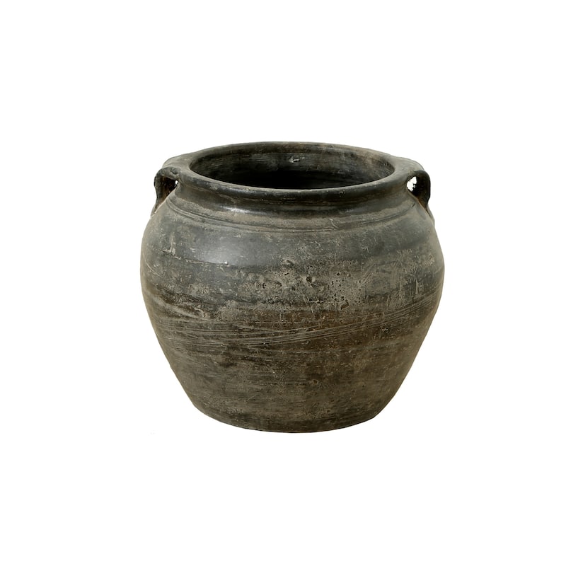 Artissance 7.5"W Small Charcoal/Gray Ceramic Indoor Outdoor Vintage Pottery Jar w/2 Handles (Size & Finish Vary)