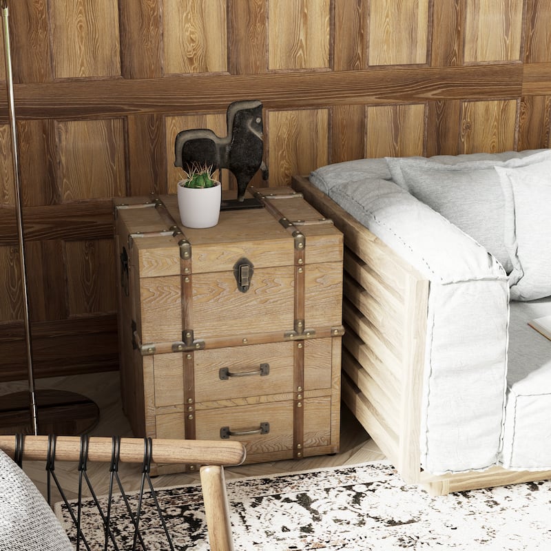 COZAYH Vintage Nightstand with Buckle Hinged Top, Linen Accent End Side Table for Living Room, Rectangle, Grey