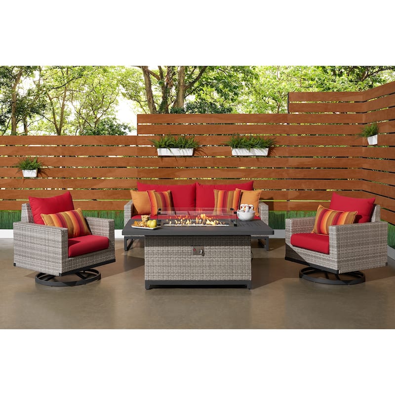 Milo Grey 4 Piece Sunbrella Outdoor Patio Motion Fire Set
