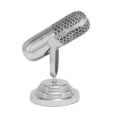 Aluminum Metal Microphone Decorative Sculpture - Silver - Roche River Decor