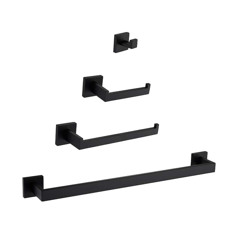 Wall Mounted 4 Piece Bathroom Hardware Set Matte Black Bathroom Accessories Set Stainless Steel Towel Holder Bar Set - Matte Black
