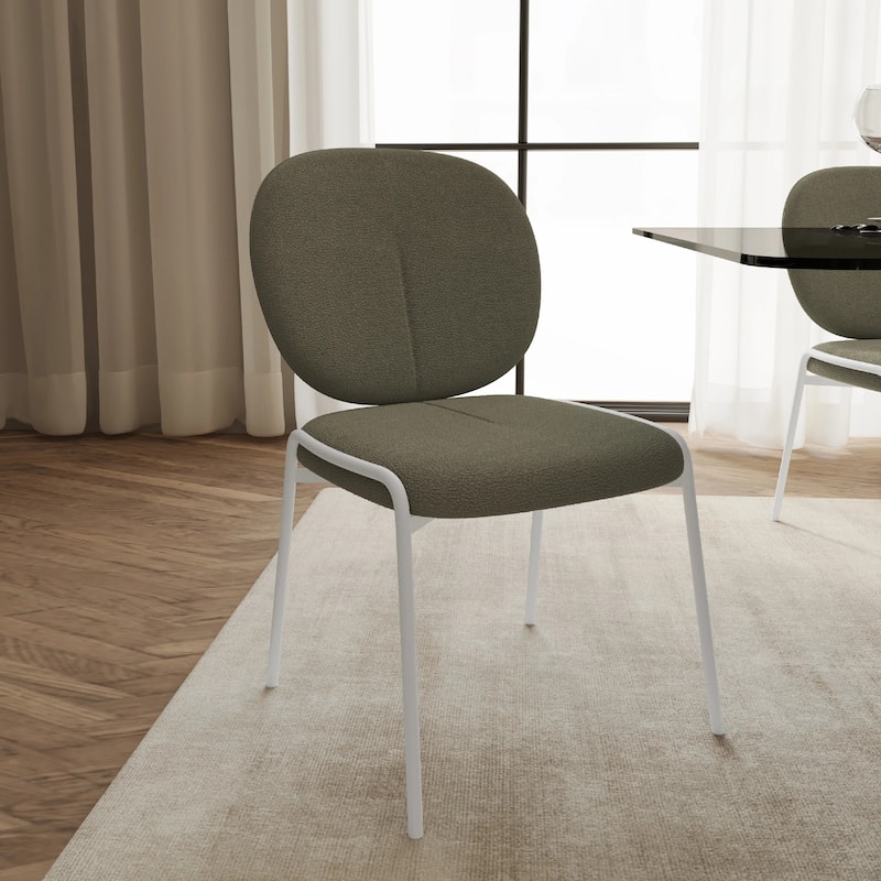 Celestial Modern Boucle Dining Chairs - Upholstered Accent Side Chairs with White Powder-Coated Iron Frame Set of 2