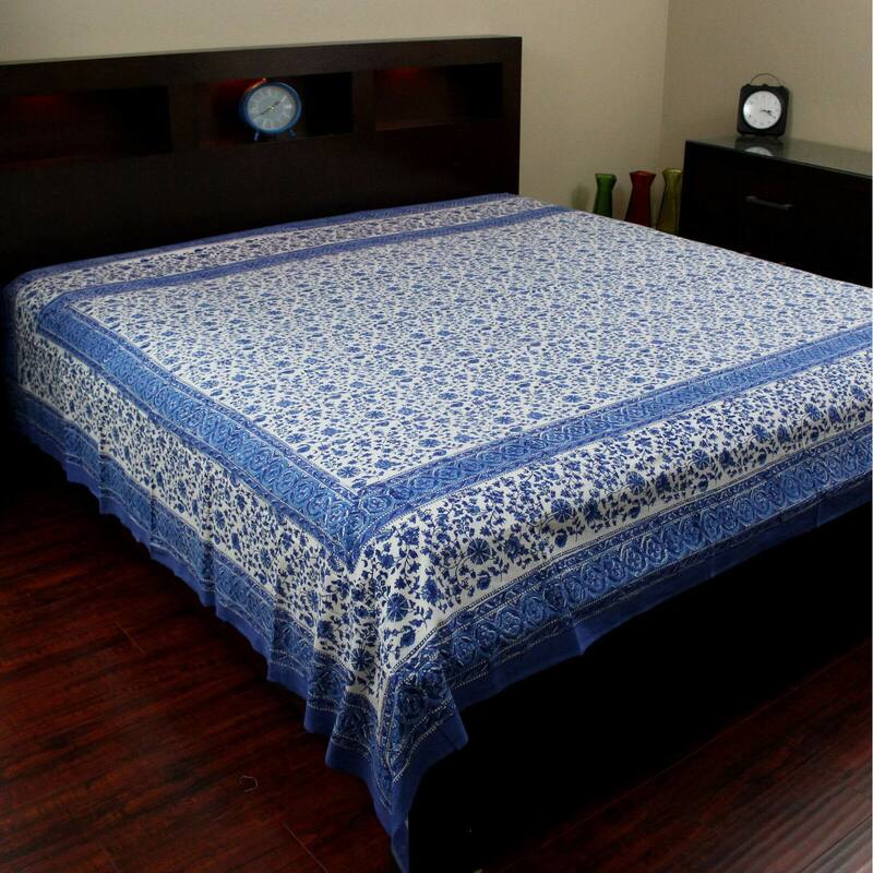 Bella's Floral Vine Cotton Block Print Tablecloth Rectangle