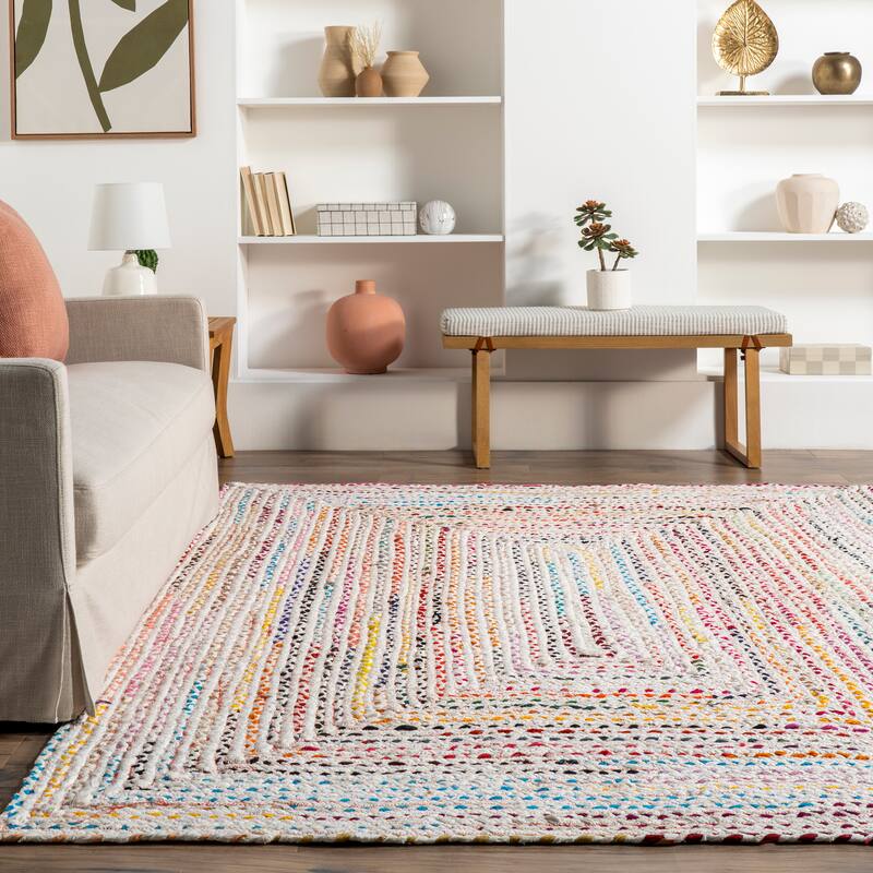NuLOOM Tammara Hand-Braided Cotton Rug – 122cm Round Bohemian Multi-Color Area Rug