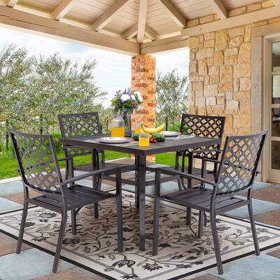 Outdoor 5-Piece Dining Set, Iron Finish, Black with Gold Speckles