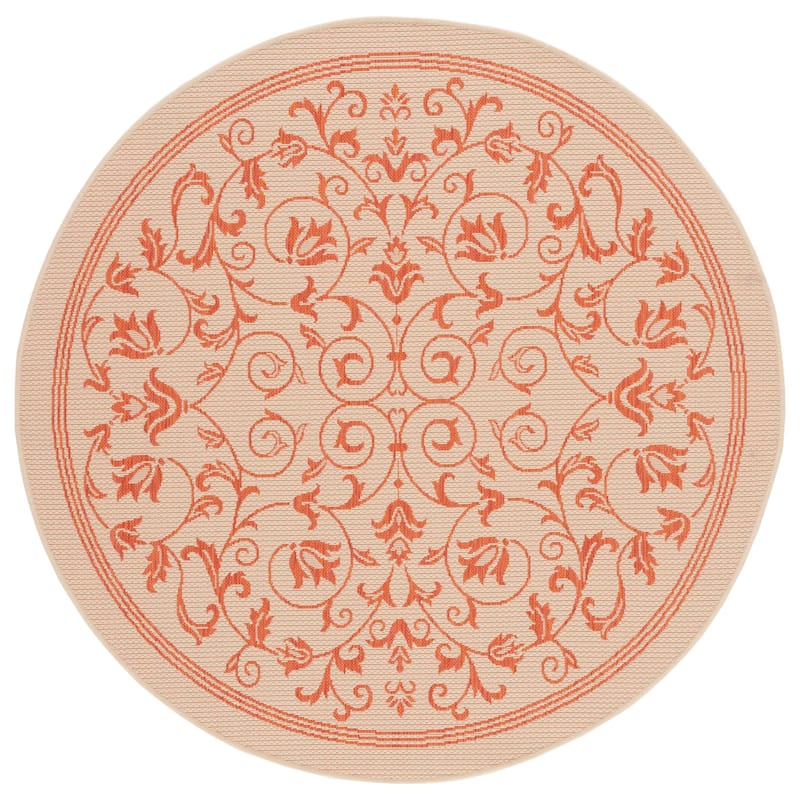 SAFAVIEH Courtyard Miljeta Indoor/ Outdoor Waterproof Patio Backyard Rug - 7'10" Round - Natural/Terra