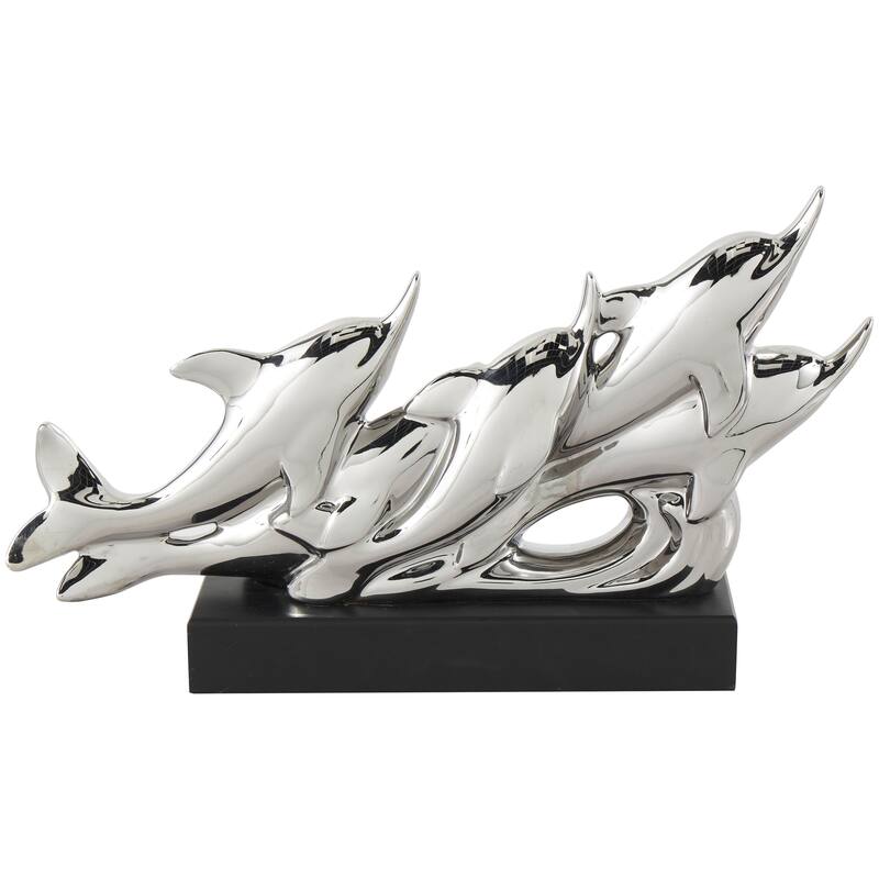 Ceramic Animal Decorative Sculpture with Black Block Base - Silver - Roche River Decor