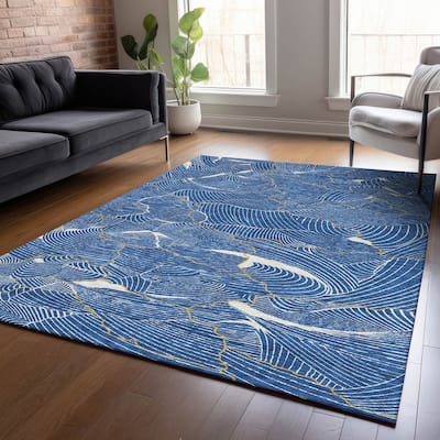 Machine Washable Indoor/ Outdoor Abstract Crackle Chantille Rug