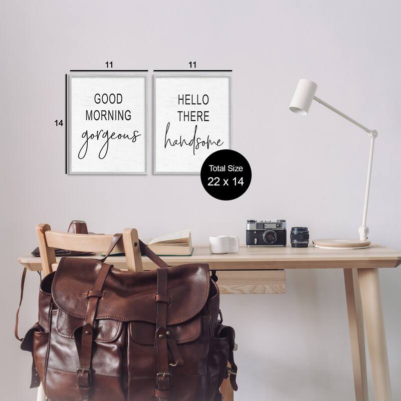 Stupell Good Morning Gorgeous Hello There Handsome Romantic Phrases 2pc Multi Piece Framed Wall Art Set - Black