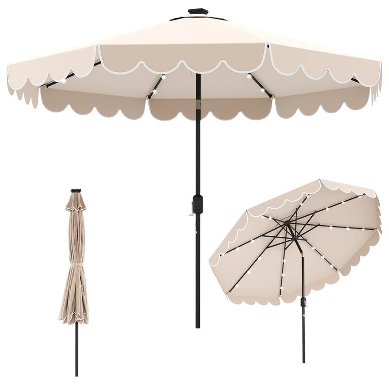 10 Feet Solar Patio Umbrella with LED Lights Push Button Tilt and Crank Handle for Backyard Deck