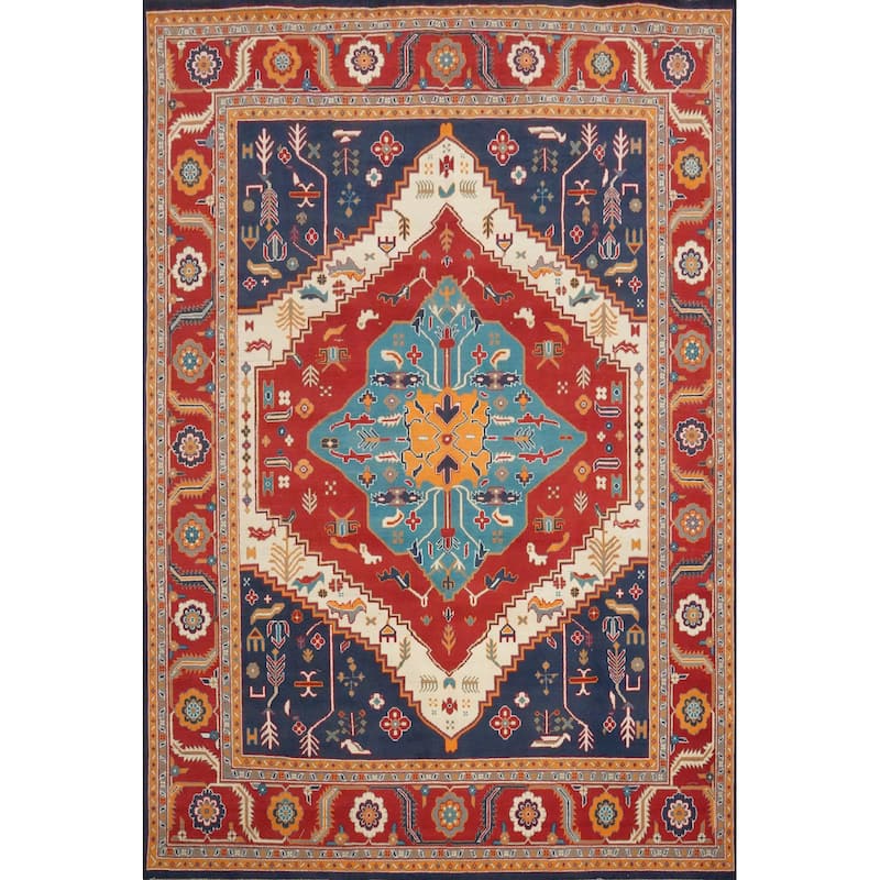 Hand Knotted Oriental 100% Wool Carpet Traditional Medallion Red Heriz (serapi) Area Rug - 9' 10'' X 7' 11''
