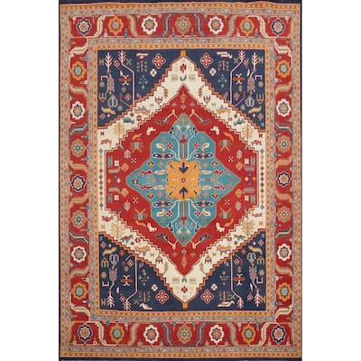 Hand Knotted Oriental 100% Wool Carpet Traditional Medallion Red Heriz (serapi) Area Rug - 9' 10'' X 7' 11''