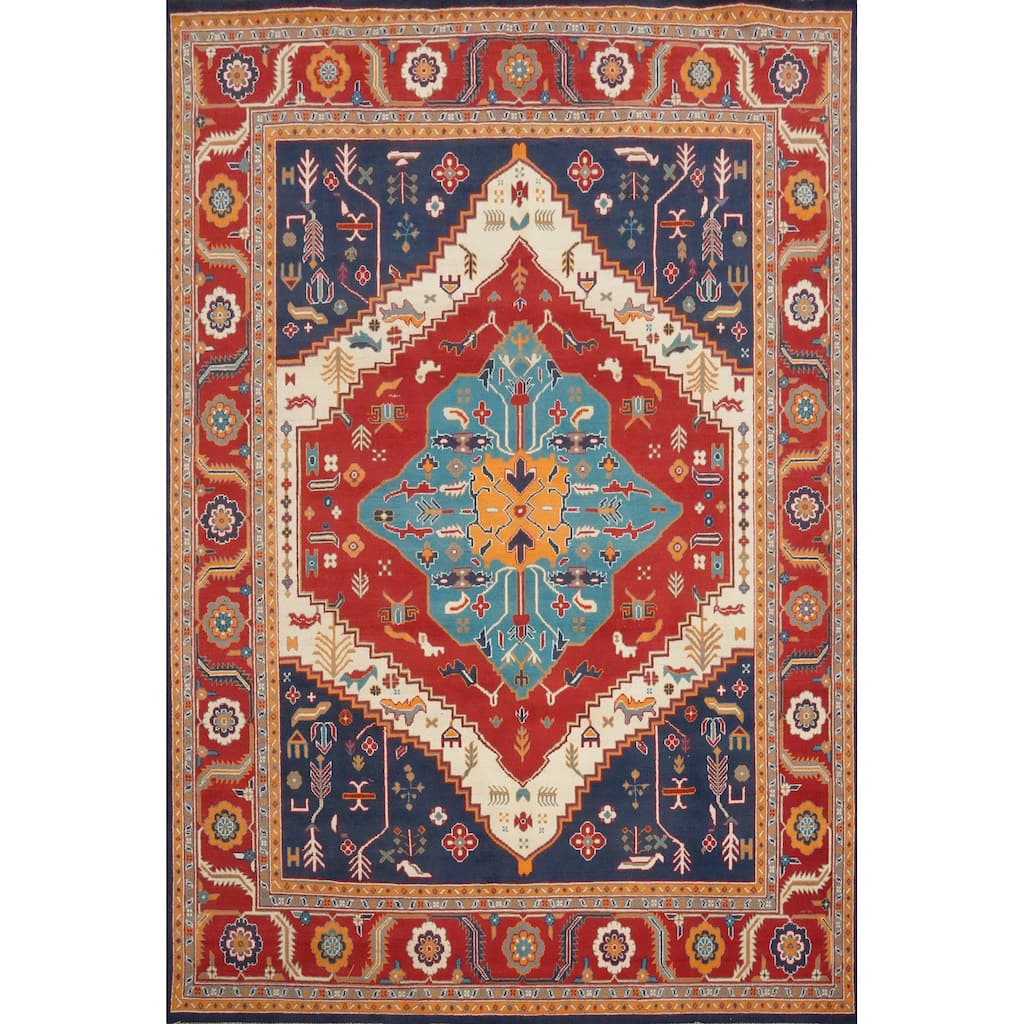 Hand Knotted Oriental 100% Wool Carpet Traditional Medallion Red Heriz (serapi) Area Rug - 9' 10'' X 7' 11''